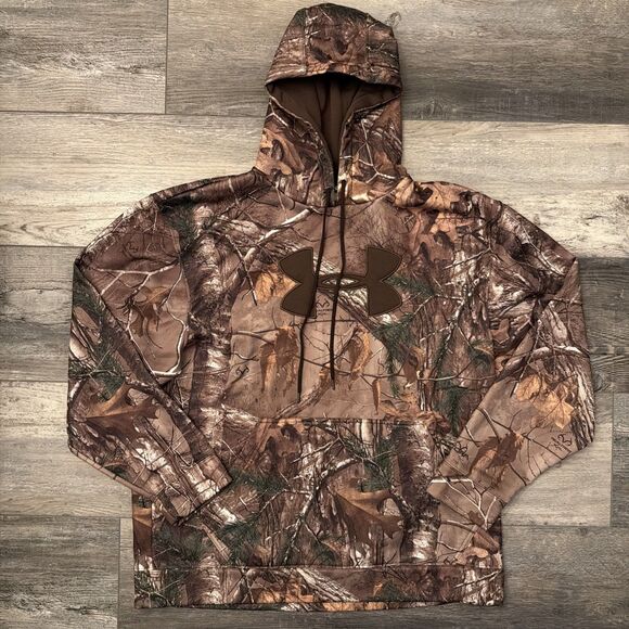 Under Armour Other - Under Armour Hoodie Mens XL Brown Realtree Xtra Camo Fleece Pullover Outdoor